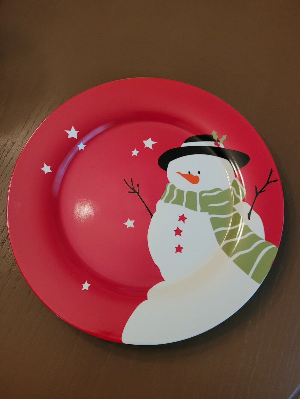 Festive Red Snowman Holiday Plate 12 X 12